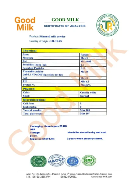 آنالیز پودر شیر خشک صنعتی